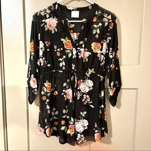 Black Floral Print Sheer Tunic Blouse Maternity Size M
